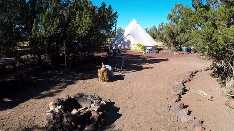 Glamping Tent Site Wide View Stock Footage 121637366