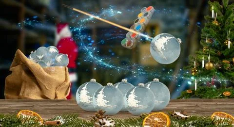 Glance into santa's magical workshop while making christmas tree balls Stock Photos