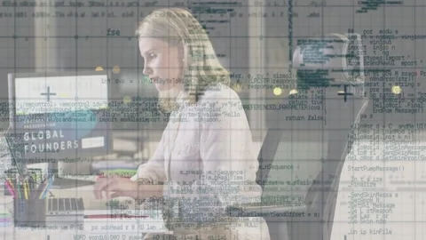 Glancing at papers, woman sorting files, typing on laptop, updating GLOBAL Stock Footage 331833338