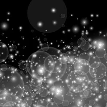Glare bubbles with light, light effect with bubbles on black background vecto Stock Illustration