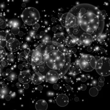Glare bubbles with light, light effect with bubbles on black background vecto Illustrazione stock