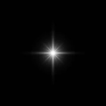 Glare star on black. Light flashes. Vector transparent elements with glow effect Illustrazione stock