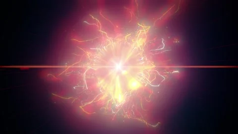 Glaring red and yellow particles spreading out from center in swirly motion Stock Footage 254076401