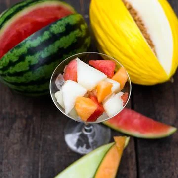 Glas of various melon salad Fotos Stock