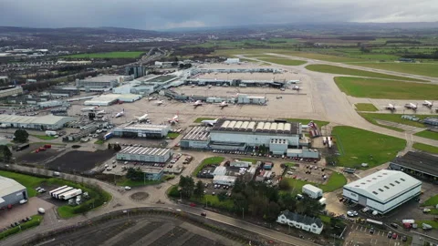 Glasgow Airport drone fly out Stock Footage