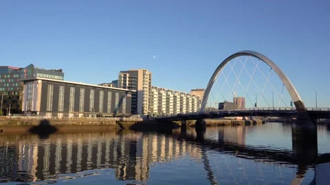 Glasgow Arc bridge crossing the River Clyde, Scotland, UK Stock Footage 228930676
