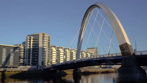 Glasgow Arc bridge crossing the River Clyde, Scotland, UK Stock Footage 228930703