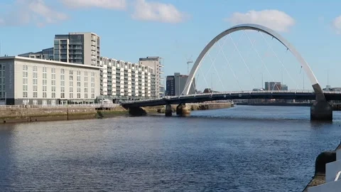 Glasgow Arc bridge over the River Clyde Stock Footage 171132431