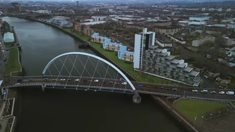 Glasgow Arc bridge on a winter blue hour morning Stock Footage 304638912