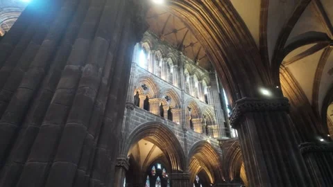 Glasgow Cathedral - Gothic Architecture Interior and Stone Arches Vídeo Stock 338212431