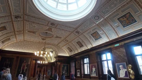 Glasgow City Chambers - Tourists exploring the historic ornate gallery interior. Stock Footage 338212549