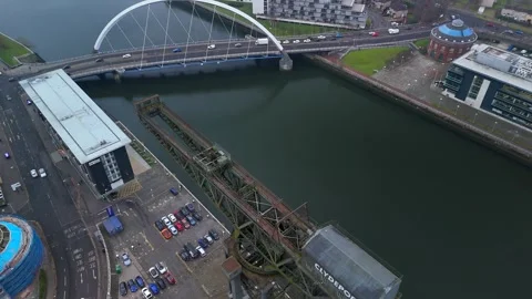 Glasgow The Clyde Arc drone pov at dawn Video stock 303094665