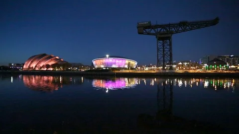 Glasgow &amp; the Clyde at Night Video stock 90573718