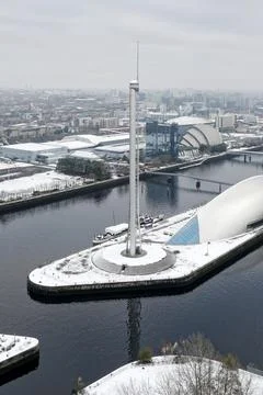 Glasgow Science Centre Tower on the River Clyde during the winter Stock Photos