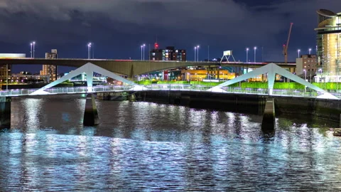 Glasgow Squiggly Bridge Timelapse Hyperlapse Stock Footage 142633274