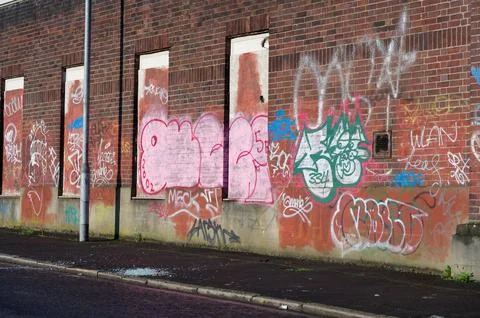 Glasgow UK, March 3rd 2024, Graffiti art on brick wall in the city Stock Photos