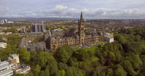 Glasgow University Tower from the air Stock Footage