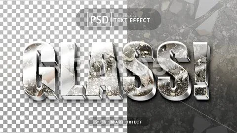 Glass 3d text effect editable PSD Template
