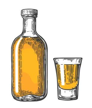 Glass and botlle of tequila. Vector illustration イラスト素材