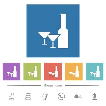 Glass and cocktail glasses solid flat white icons in square backgrounds イラスト素材