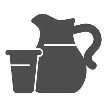 Glass and jug of milk solid icon, dairy products concept, Milk Jug with glass Illustration