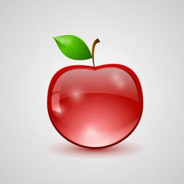 Glass apple with green leaf 스톡 일러스트
