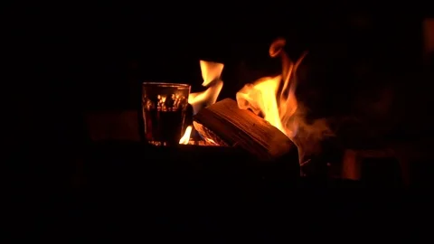 Glass on the background of fire Stock Footage 91184065