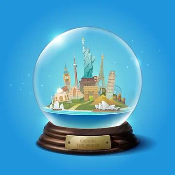 The glass ball with landmarks. Stock Illustration