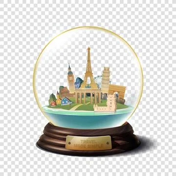 The glass ball with landmarks. Stock Illustration