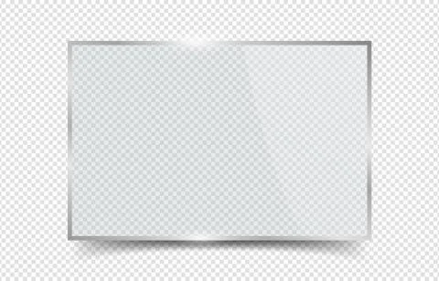 Glass banner. Reflection plexiglas window frame with glares. Vector realistic Stock Illustration