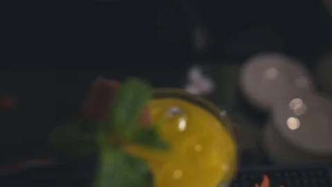 Glass beaker with a bright drink Stock Footage 73761679