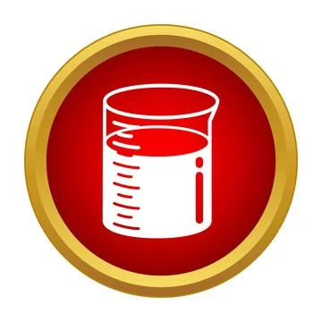Glass beaker measuring liquid icon on red circle Stock Illustration