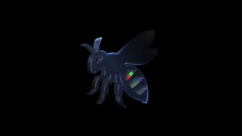 Glass bee rotating and flying on black background Stock Footage 317682091