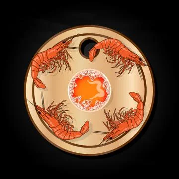Glass of beer with lobsters vector illustration isolated on plate. Black back Stock Illustration