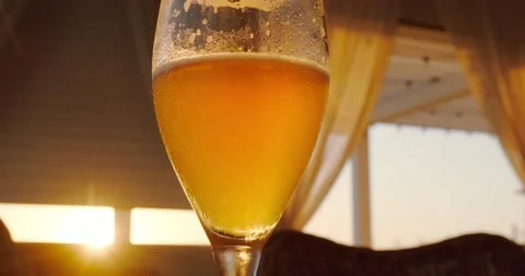A glass of beer in the sunset rays Stock Footage 227012448