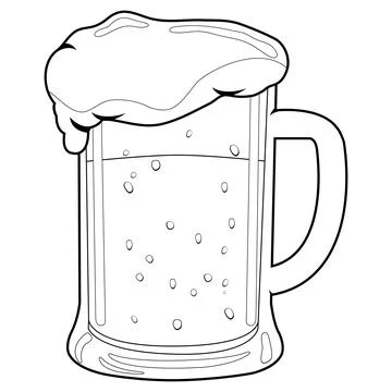 Glass of beer. Vector black and white coloring page Stock Illustration
