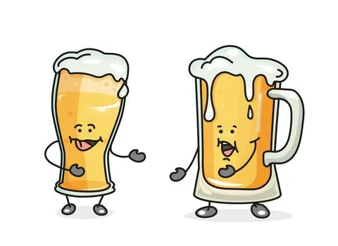 Glass beer. Vector flat cartoon color icon with emotions. Stock Illustration
