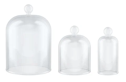 Glass bell jars set, three sizes. 3D rendering Illustrazione stock