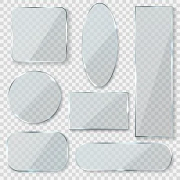 Glass blank banners. Rectangle circle glass texture window plastic clear labels イラスト素材