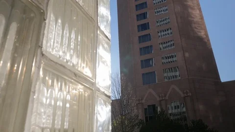 Glass Block Clock Tower Close Detail Stock Footage 73869448