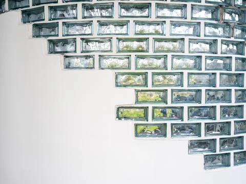 Glass block curved wall pattern with geometric arrangement on white backgro.. Foto stock