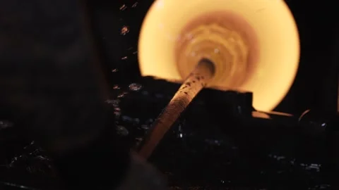 Glass blower production handmade slowmotion Stock Footage 144530891