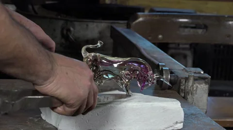 Glass-blower working in his workshop Stock Footage 58230448