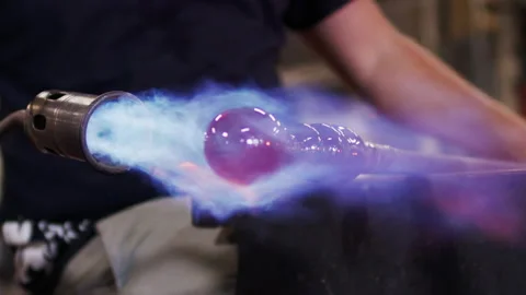 Glass blowing in an art studio Stock Footage 138405078