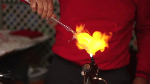 Glass Blowing Up Close Stock Footage 24435092