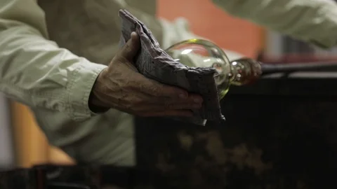 Glass Blowing Shaping Stock Footage 92111444