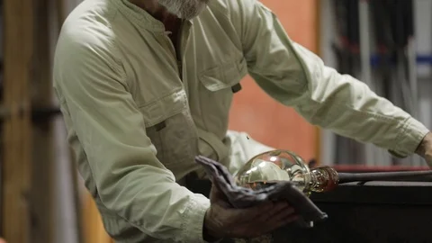 Glass Blowing shaping Stock Footage 92111449