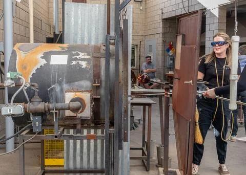 Glass blowing studio, workshop at Mesa Arts Center Stock Photos