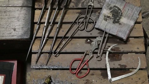 Glass Blowing tools Stock Footage 92111586