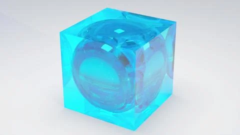 Glass blue cube with sphere イラスト素材